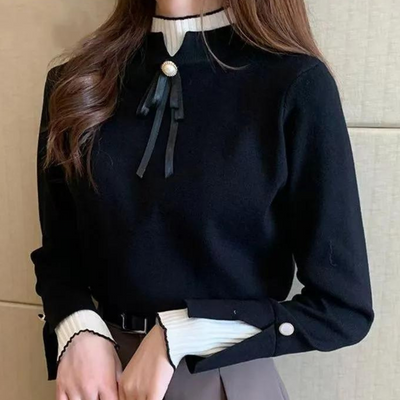 Inna - Raffinierter Half Col Pullover für Damen mit eleganter Schleife