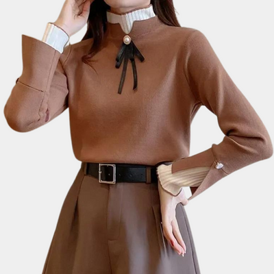 Inna - Raffinierter Half Col Pullover für Damen mit eleganter Schleife