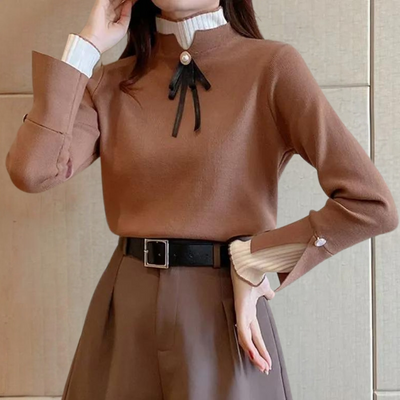 Inna - Raffinierter Half Col Pullover für Damen mit eleganter Schleife