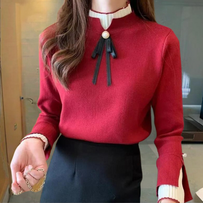 Inna - Raffinierter Half Col Pullover für Damen mit eleganter Schleife