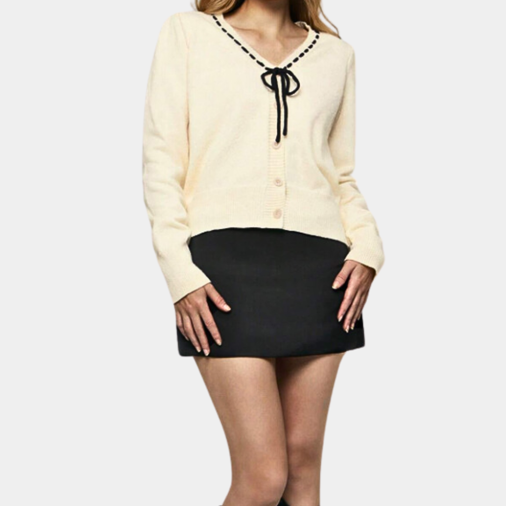 Anthoula - Stylischer Damenpullover mit V-Ausschnitt und schicker Schleife