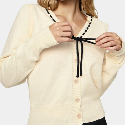Anthoula - Stylischer Damenpullover mit V-Ausschnitt und schicker Schleife