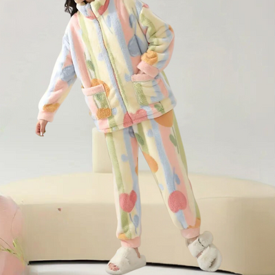 Romhilda - Luxuriöses und lebendiges Plüsch-Pyjama-Set für Frauen