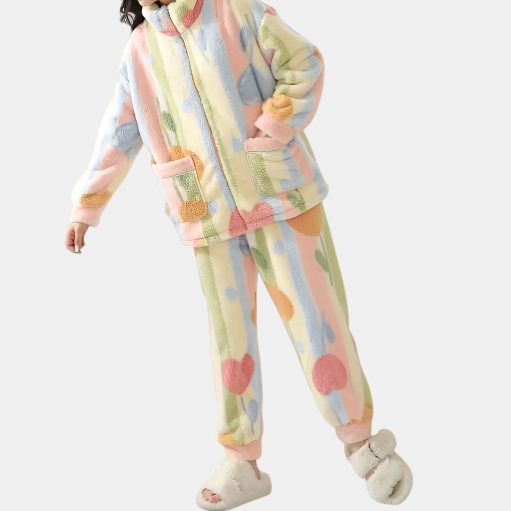 Romhilda - Luxuriöses und lebendiges Plüsch-Pyjama-Set für Frauen