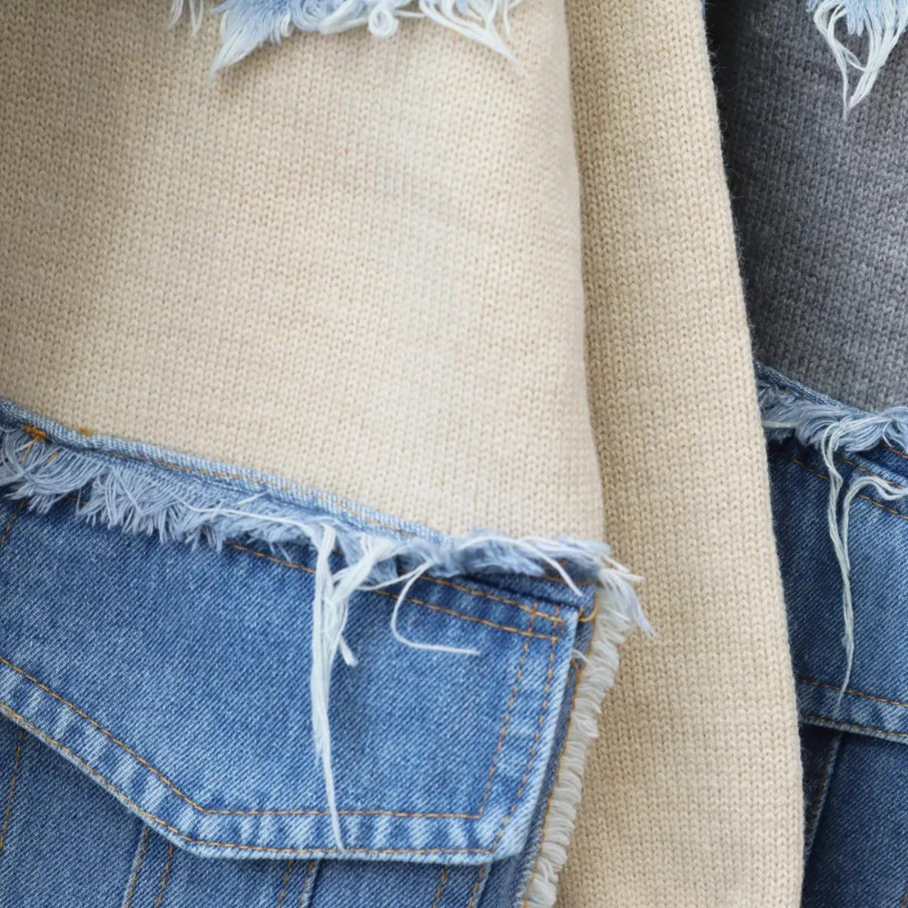 Hadria - Schicke Damenstrickjacke mit trendigen Denim-Akzenten