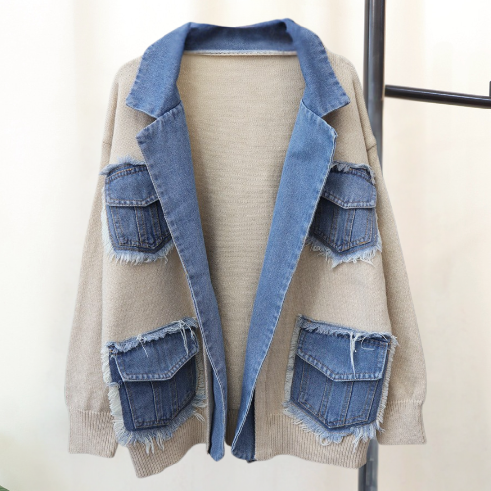 Hadria - Schicke Damenstrickjacke mit trendigen Denim-Akzenten
