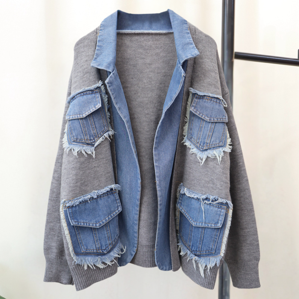 Hadria - Schicke Damenstrickjacke mit trendigen Denim-Akzenten