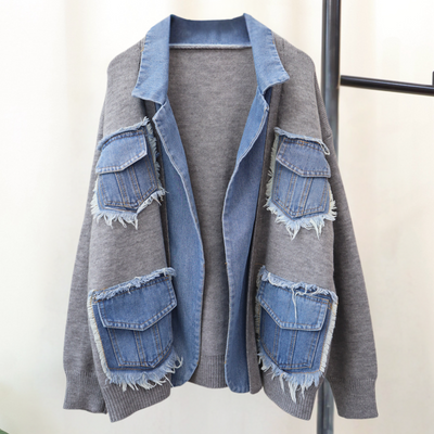 Hadria - Schicke Damenstrickjacke mit trendigen Denim-Akzenten