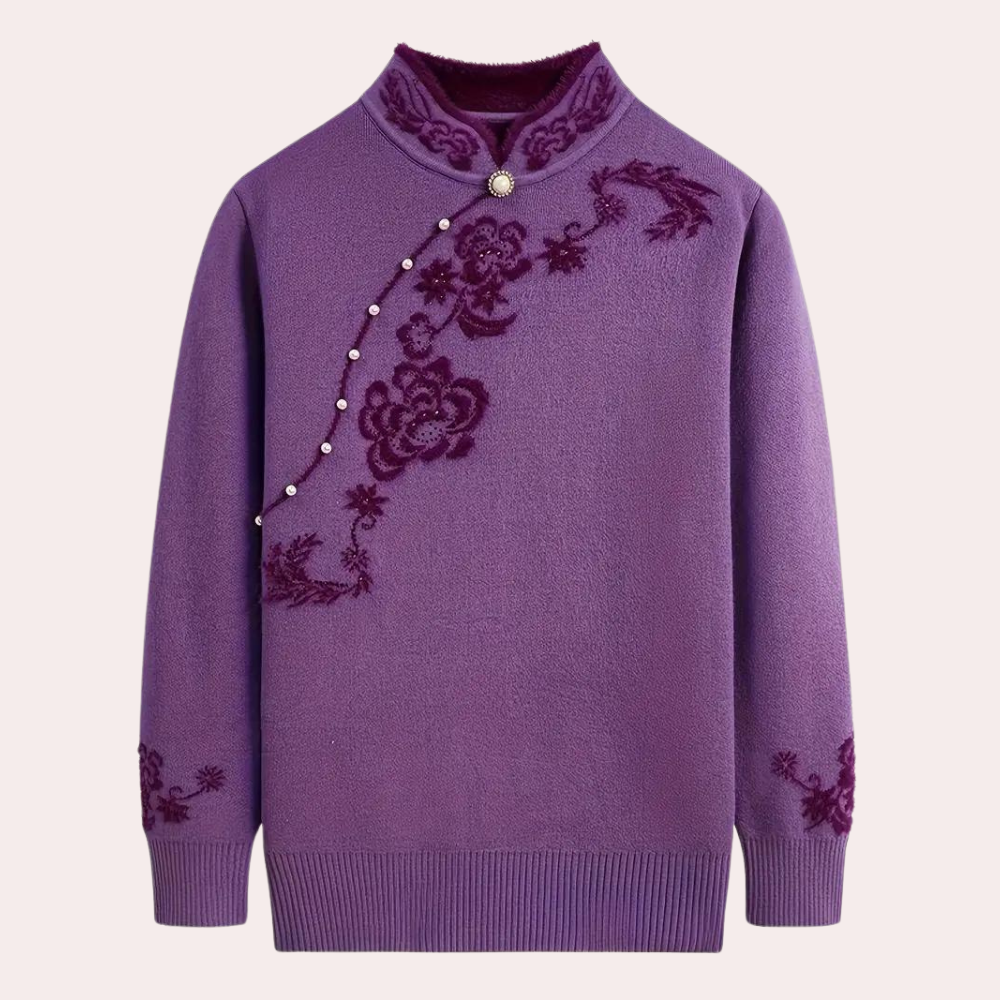 Emiliya - Stilvoller Damenpullover mit raffiniertem Mandarin-Kragen