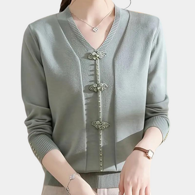 Katiya - Stylischer V-Ausschnitt-Pullover für Frauen mit elegantem Flair
