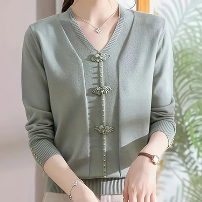 Katiya - Stylischer V-Ausschnitt-Pullover für Frauen mit elegantem Flair