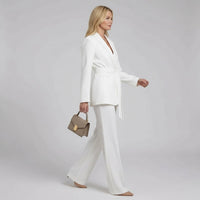 Bérénice | Damen Hosenanzug Longblazer Gürtel Tailliert Gerade Hose in Weiß