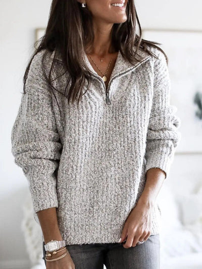 Damen-Strickpullover mit V-Ausschnitt und Reißverschluss