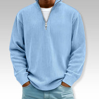 Tom | Relaxed Langarmshirt mit Reißverschlusskragen in Blau
