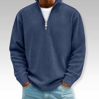 Tom | Relaxed Langarmshirt mit Reißverschlusskragen in Marineblau