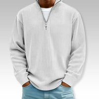 Tom | Relaxed Langarmshirt mit Reißverschlusskragen in Weiß