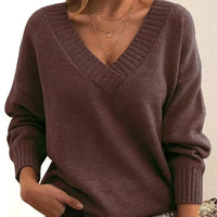 Mordane – Eleganter Langarm Pullover Mit V-Ausschnitt in Dunkelbraun