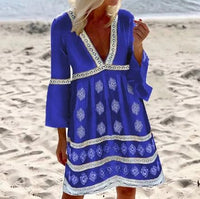 Viviane | Damen Sommerkleid Fledermausärmel Luftig Weit Casual Boho in Blau