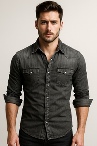 Maxime | Herren Jeanshemd Locker Casual Urban Lässig Modern in Schwarz