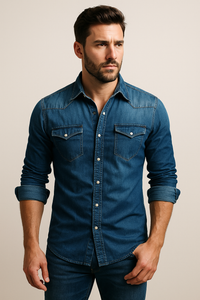 Maxime | Herren Jeanshemd Locker Casual Urban Lässig Modern in Dunkelblau
