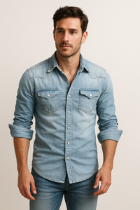 Maxime | Herren Jeanshemd Locker Casual Urban Lässig Modern in Hellblau