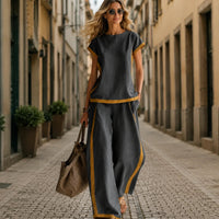 Lissara™-Set mit Minimalistischer Bluse und Einer Hose mit Figurbetonenden Schnitten in Grau