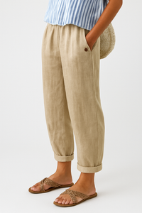 Isabella | Damen Lässige Hose Mit Taschen Und Umschlag in Beige