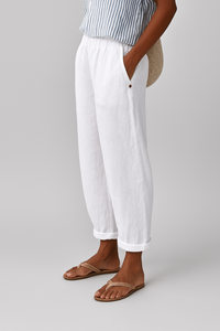 Isabella | Damen Lässige Hose Mit Taschen Und Umschlag in Weiß