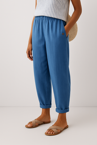 Isabella | Damen Lässige Hose Mit Taschen Und Umschlag in Blau