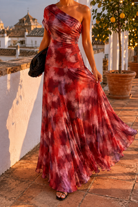 Marlene | Elegantes One-Shoulder-Kleid mit Farbverlauf in Rot