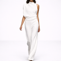 Serena | Damen Jumpsuit Hoher Kragen Weitbein Elegant Modern Festlich in Weiß
