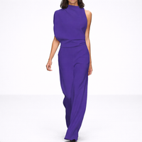 Serena | Damen Jumpsuit Hoher Kragen Weitbein Elegant Modern Festlich in Lila