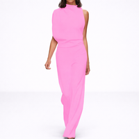 Serena | Damen Jumpsuit Hoher Kragen Weitbein Elegant Modern Festlich in Rosa