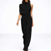 Serena | Damen Jumpsuit Hoher Kragen Weitbein Elegant Modern Festlich in Schwarz