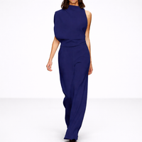 Serena | Damen Jumpsuit Hoher Kragen Weitbein Elegant Modern Festlich in Marineblau