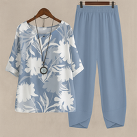 Damen Zweiteiliges Set mit Rundhals und Kurzarm in Blau