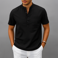 Sven | Herren Henley Poloshirt Knopfleiste Relaxed Fit Casual Modern in Schwarz
