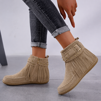 Dorothea | Damen Fransen Stiefeletten mit Schnallen in Beige