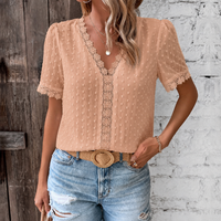 Celestine | Damen Kurzarm Bluse mit V-Ausschnitt in Beige