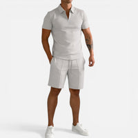 Baptiste | Herren Zweiteiler Set Poloshirt Shorts Sommer Casual Komfort in Grau