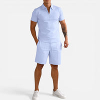Baptiste | Herren Zweiteiler Set Poloshirt Shorts Sommer Casual Komfort in Hellblau