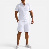 Baptiste | Herren Zweiteiler Set Poloshirt Shorts Sommer Casual Komfort in Weiß
