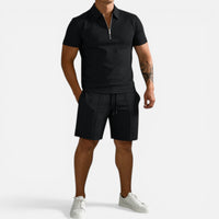 Baptiste | Herren Zweiteiler Set Poloshirt Shorts Sommer Casual Komfort in Schwarz