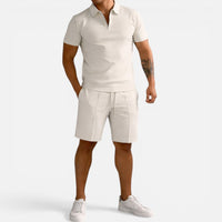 Baptiste | Herren Zweiteiler Set Poloshirt Shorts Sommer Casual Komfort in Beige