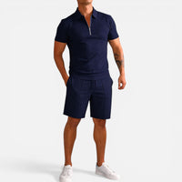Baptiste | Herren Zweiteiler Set Poloshirt Shorts Sommer Casual Komfort in Blau