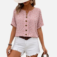 Rosine | Damen Bluse Blumenmuster Knopfleiste Feminin Casual Sommer in Rosa