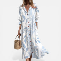 Maëva | Damen Midikleid Knopfleiste Florales Muster Feminin Sommer in Blau