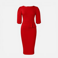 Margot | Damen Etuikleid Halbarm Taillendetail Business Elegant Klassisch in Rot