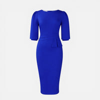 Margot | Damen Etuikleid Halbarm Taillendetail Business Elegant Klassisch in Blau