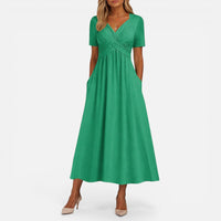 Élise | Damen Midikleid V-Ausschnitt Taillenfalten Elegant Feminin in Grün